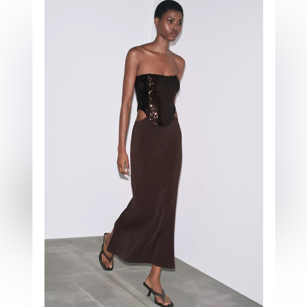 Zara SEQUIN CUT-OUT COMBINATION DRESS